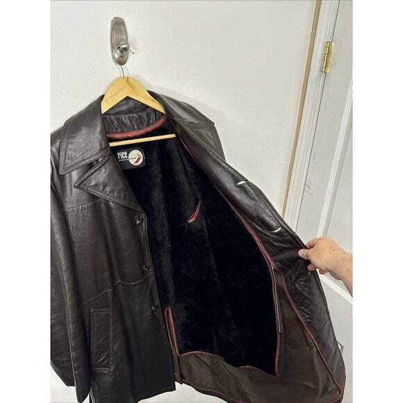 Vintage Rice Sports Wear 70s Men 44 Brown Cabretta Leather Lined Belted - Picture 5 of 8